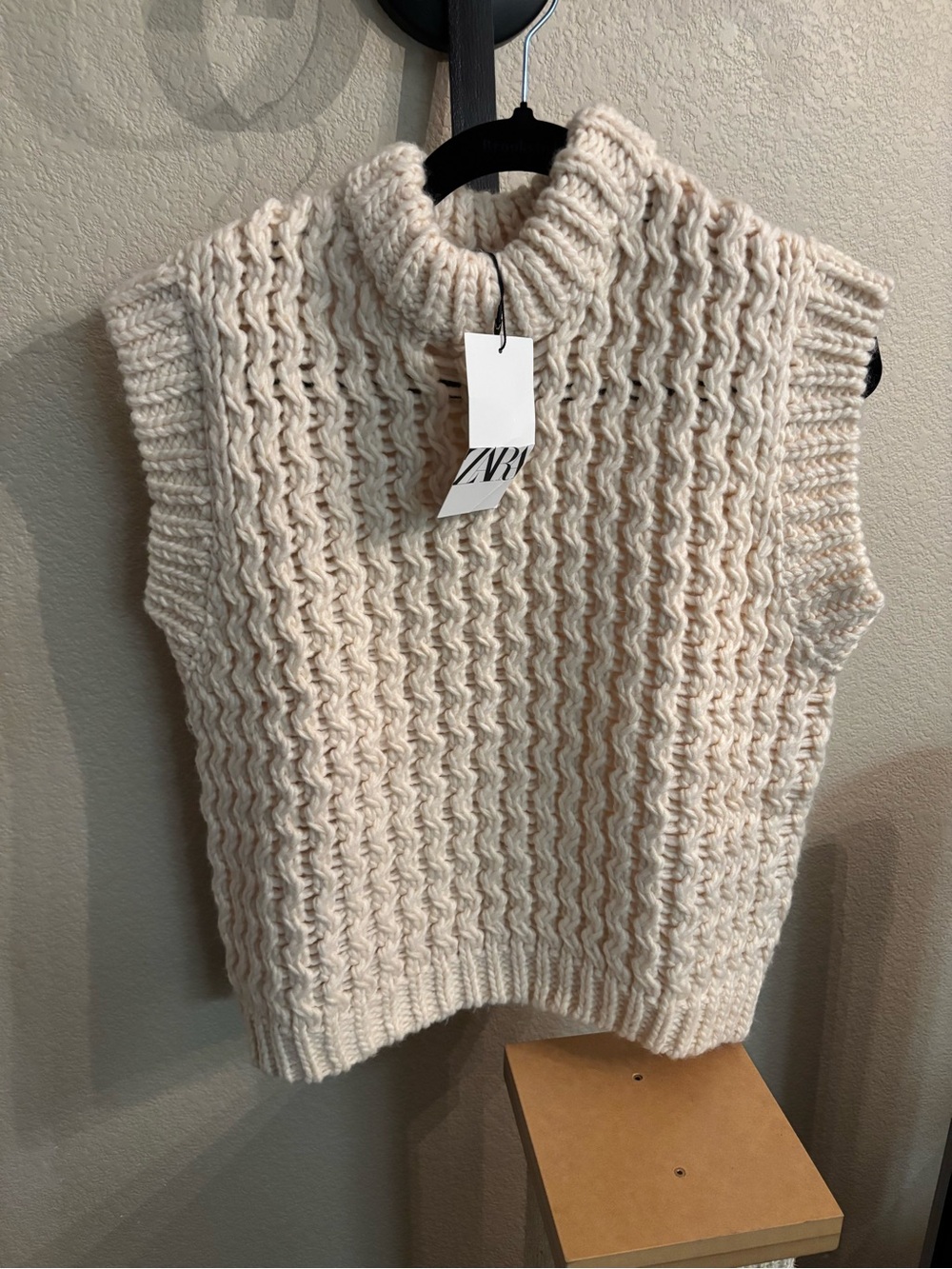 Zara Cream Cable Knit Sleeveless Turtleneck Sweater Vest